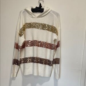 Nine West Cream sequins hooded Sweater